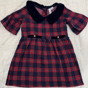 Janie and Jack Navy Plaid Dress with Velvet Collar